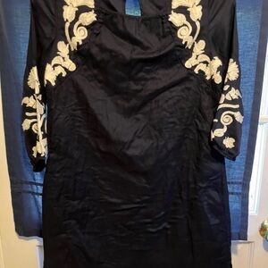 Crown & Ivy Navy Dress with White Floral Embroidery